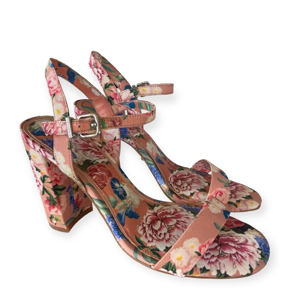 Gianni Bini McKaria Pink Floral Print Block Heels Shoes 6